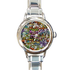 Graffiti-word-seamless-pattern Round Italian Charm Watch