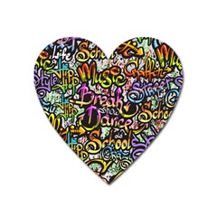 Graffiti-word-seamless-pattern Heart Magnet by uniart180623