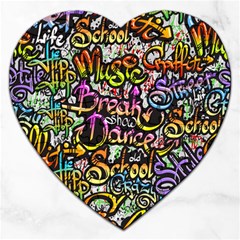 Graffiti-word-seamless-pattern Jigsaw Puzzle (heart) by uniart180623