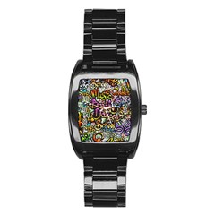 Graffiti-word-seamless-pattern Stainless Steel Barrel Watch by uniart180623