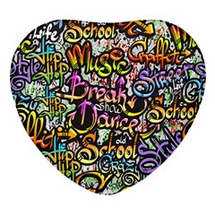 Graffiti-word-seamless-pattern Heart Glass Fridge Magnet (4 Pack)