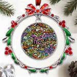 Graffiti-word-seamless-pattern Metal X mas Wreath Ribbon Ornament Front