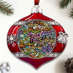 Graffiti-word-seamless-pattern Metal Snowflake And Bell Red Ornament by uniart180623