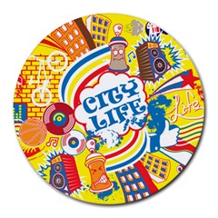 Colorful-city-life-horizontal-seamless-pattern-urban-city Round Mousepad by uniart180623