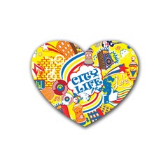 Colorful-city-life-horizontal-seamless-pattern-urban-city Rubber Heart Coaster (4 Pack) by uniart180623