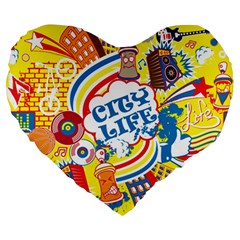 Colorful-city-life-horizontal-seamless-pattern-urban-city Large 19  Premium Heart Shape Cushions by uniart180623