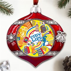 Colorful-city-life-horizontal-seamless-pattern-urban-city Metal Snowflake And Bell Red Ornament by uniart180623