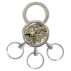 Four-hand-drawn-city-patterns 3-ring Key Chain by uniart180623