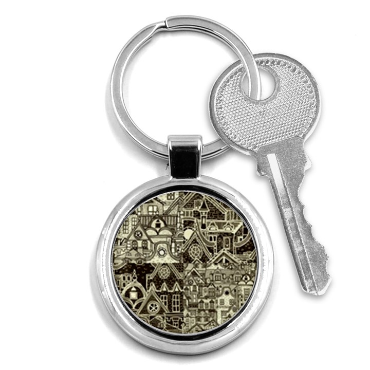 Four-hand-drawn-city-patterns Key Chain (Round)