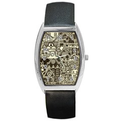 Four-hand-drawn-city-patterns Barrel Style Metal Watch by uniart180623