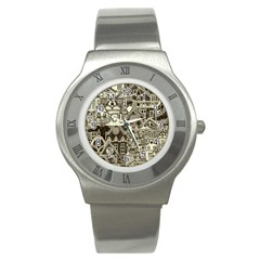 Four-hand-drawn-city-patterns Stainless Steel Watch by uniart180623