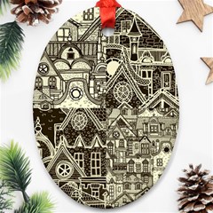 Four-hand-drawn-city-patterns Oval Ornament (two Sides) by uniart180623