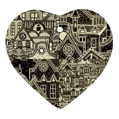 Four-hand-drawn-city-patterns Heart Ornament (two Sides) by uniart180623