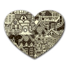 Four-hand-drawn-city-patterns Heart Mousepad by uniart180623