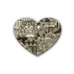 Four-hand-drawn-city-patterns Rubber Heart Coaster (4 pack) Front