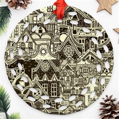 Four-hand-drawn-city-patterns Ornament (round Filigree) by uniart180623