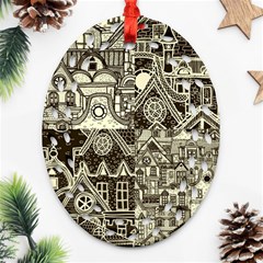 Four-hand-drawn-city-patterns Oval Filigree Ornament (two Sides) by uniart180623