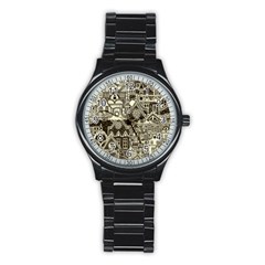 Four-hand-drawn-city-patterns Stainless Steel Round Watch by uniart180623