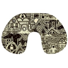 Four-hand-drawn-city-patterns Travel Neck Pillow by uniart180623