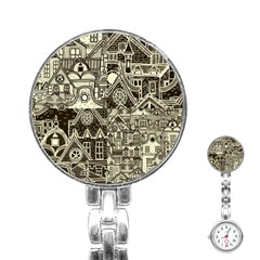 Four-hand-drawn-city-patterns Stainless Steel Nurses Watch by uniart180623