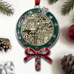 Four-hand-drawn-city-patterns Metal X mas Lollipop With Crystal Ornament by uniart180623