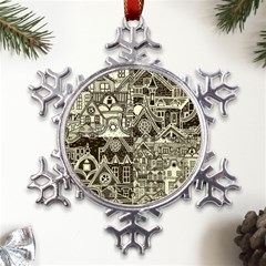 Four-hand-drawn-city-patterns Metal Large Snowflake Ornament by uniart180623