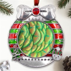 Beautiful-peacock Metal X mas Ribbon With Red Crystal Round Ornament