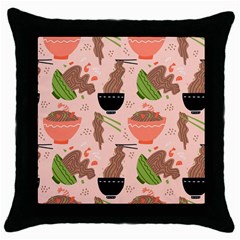 Japanese Street Food  Soba Noodle In Bowls Throw Pillow Case (black) by uniart180623