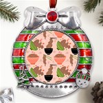 Japanese Street Food  Soba Noodle In Bowls Metal X Mas Ribbon With Red Crystal Round Ornament Front