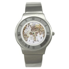 3d Typography World Map Stainless Steel Watch by uniart180623