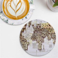 3d Typography World Map Uv Print Round Tile Coaster by uniart180623