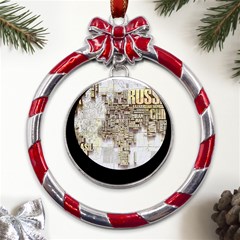 3d Typography World Map Metal Red Ribbon Round Ornament by uniart180623