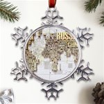 3d Typography World Map Metal Large Snowflake Ornament Front