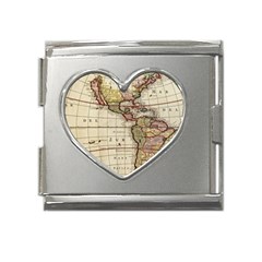 Vintage World Map Old  Globe Antique America Mega Link Heart Italian Charm (18mm) by uniart180623