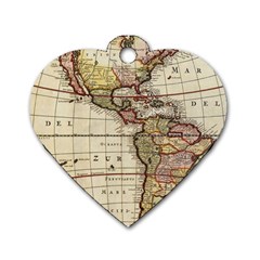 Vintage World Map Old  Globe Antique America Dog Tag Heart (two Sides) by uniart180623