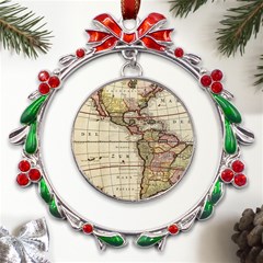 Vintage World Map Old  Globe Antique America Metal X mas Wreath Ribbon Ornament by uniart180623