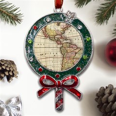 Vintage World Map Old  Globe Antique America Metal X mas Lollipop With Crystal Ornament by uniart180623