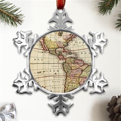 Vintage World Map Old  Globe Antique America Metal Small Snowflake Ornament by uniart180623