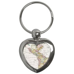 Vintage Map Of The Americas Key Chain (heart)