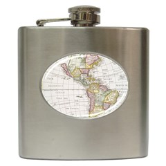 Vintage Map Of The Americas Hip Flask (6 Oz) by uniart180623