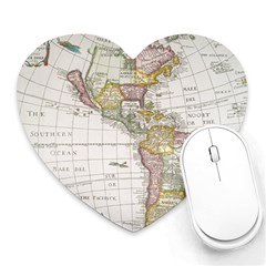 Vintage Map Of The Americas Heart Mousepad by uniart180623