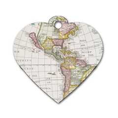 Vintage Map Of The Americas Dog Tag Heart (two Sides) by uniart180623