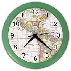 Vintage Map Of The Americas Color Wall Clock by uniart180623