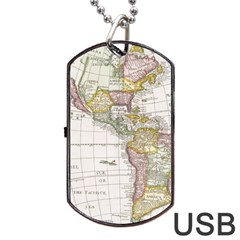 Vintage Map Of The Americas Dog Tag Usb Flash (one Side) by uniart180623