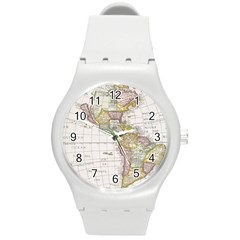 Vintage Map Of The Americas Round Plastic Sport Watch (m) by uniart180623