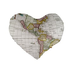 Vintage Map Of The Americas Standard 16  Premium Flano Heart Shape Cushions by uniart180623