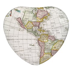 Vintage Map Of The Americas Heart Glass Fridge Magnet (4 Pack)