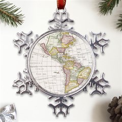 Vintage Map Of The Americas Metal Large Snowflake Ornament