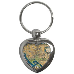 Vintatge Map Of Washington Dc Key Chain (heart)