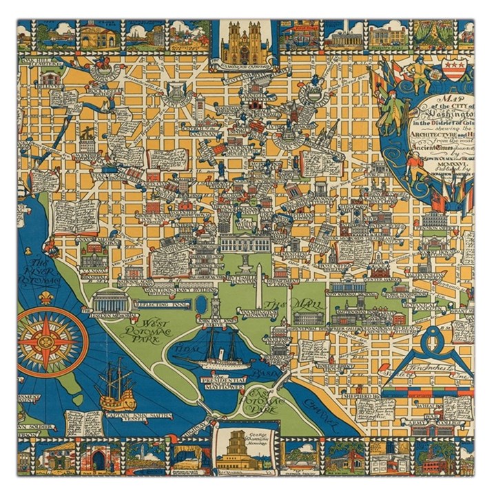 Vintatge Map Of Washington Dc Square Satin Scarf (36  x 36 )